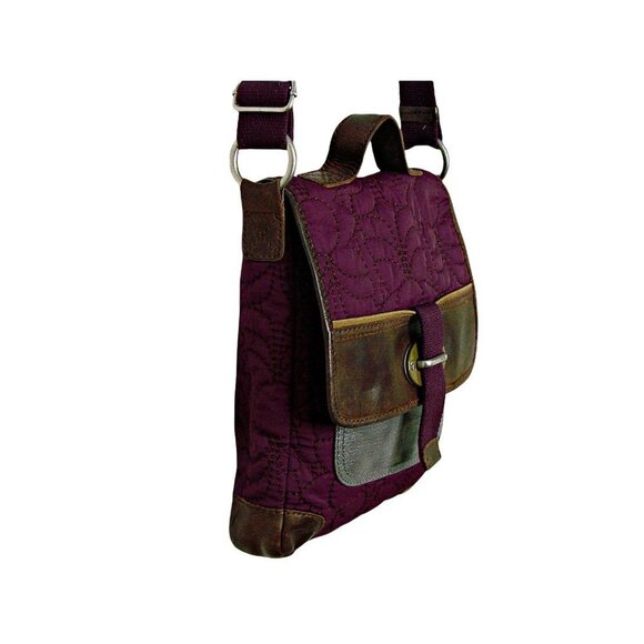 Womens Fossil Quilted Fabric Embroidered Floral Leather Crossbody Bag Purple - Picture 2 of 12